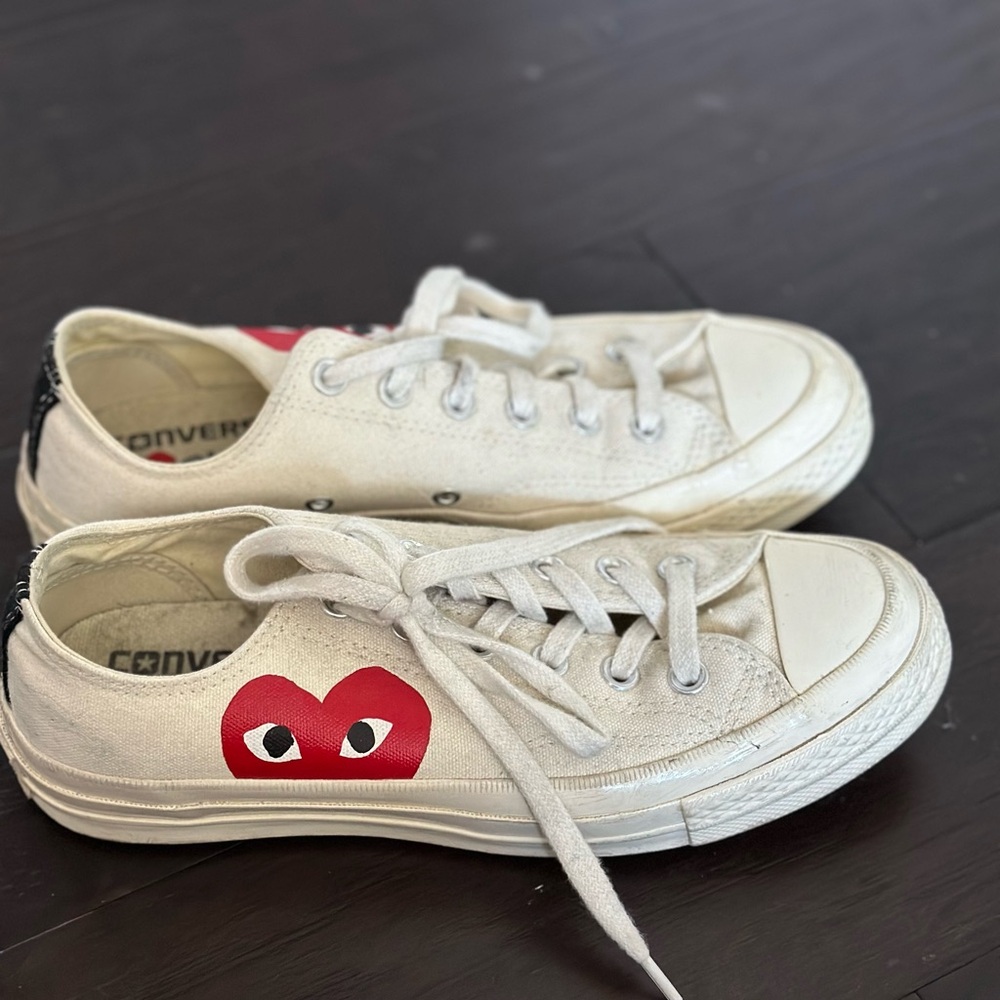 Comme des Garcons White Sneakers with Red Heart